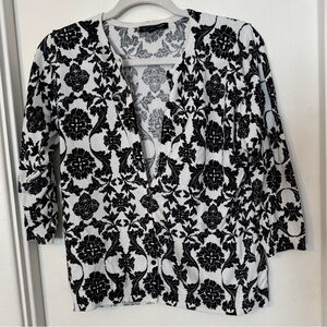 August Silk Black and White Floral Cardigan size large